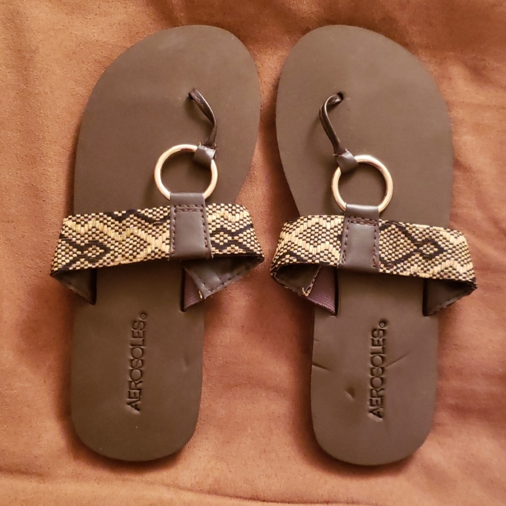 Brown and Tan Dressy Flip Flop Sandals